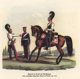 Занятия по выездке прусской конной гвардии в 1815 году (из популярной в нацистской Германии работы Мартина Лезиуса Das Ehrenkleid des Soldaten... Берлин. 1936 год)