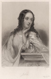 Джульетта, героиня пьесы Уильяма Шекспира "Ромео и Джульетта". The Heroines of Shakspeare. Лондон, 1850-е гг. 