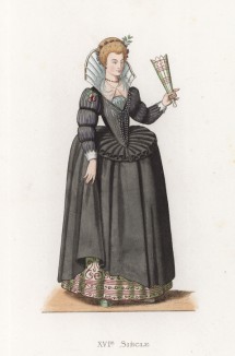 Дама при дворе короля Франции Генриха III (лист 79 работы Жоржа Дюплесси "Исторический костюм XVI -- XVIII веков", роскошно изданной в Париже в 1867 году)