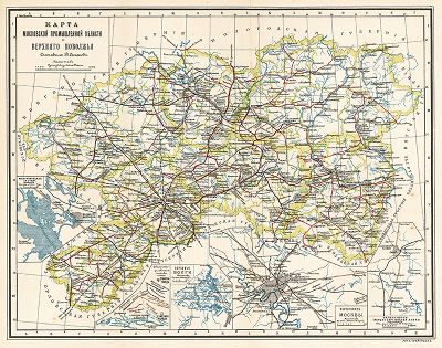 Карта Московской промышленной области и Верхнего Поволжья, 1899 год. 