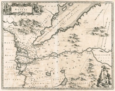 Новая карта Египта. Nova Aegypti Tabula. На карте, изданной братьями Блау, изображены бассейн и дельта Нила, Каир и Красное море. Амстердам, 1650
