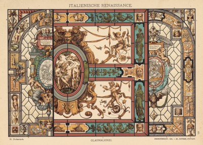 Витражи из флорентийских церквей эпохи Возрождения (лист 45 альбома "Сокровищница орнаментов...", изданного в Штутгарте в 1889 году)