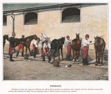 Уход за лошадьми в военной академии Сен-Сир. L'Album militaire. Livraison №13. École spéciale militaire de Saint-Cyr. Service interieur. Париж, 1890