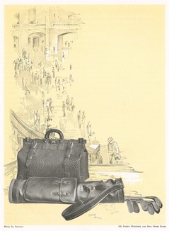 Кожанные саквояж и сумка для гольфа начала XX века. 
