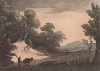Вечерний пейзаж с крестьянином и осликом. Гравюра с рисунка знаменитого английского пейзажиста Томаса Гейнсборо из коллекции Дж. Хибберта. A Collection of Prints ...of Tho. Gainsborough, Лондон, 1819. 