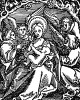 Богоматерь с младенцем в окружении ангелов. Ганс Бальдунг Грин. Иллюстрация к Hortulus Animae. Издал Martin Flach. Страсбург, 1512