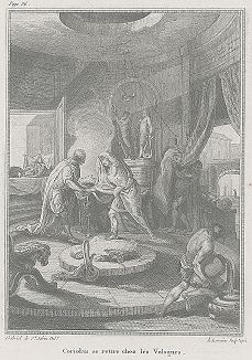Кориолан прощается с вольском. Лист из "Краткой истории Рима" (Abrege De L'Histoire Romaine), Париж, 1760-1765 годы