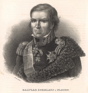 Бальтцар Богуслав фон Платен (29 мая 1766 - 6 декабря 1829), морской офицер, государственный деятель, инженер, член Королевской академии (1815). Stockholm forr och NU. Стокгольм, 1837