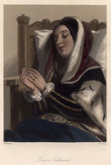 Королева Катерина, героиня пьесы Уильяма Шекспира «Генрих VIII». The Heroines of Shakspeare. Лондон, 1848