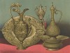 Минерва, Геркулес и Нимейский лев, украшающие французскую медную посуду, выполненную в стиле эпохи Возрождения парижским мастером G. Gueyton (Каталог Всемирной выставки в Лондоне. 1862 год. Том 3. Лист 244)