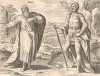 Судьи Израилевы Есевон и Иеффай. Лист из серии "Theatrum Biblicum" (Библия Пискатора или Лицевая Библия), выпущенной голландским издателем и гравёром Николасом Иоаннисом Фишером (предположительно с оригинальных досок 16 века), Амстердам, 1643