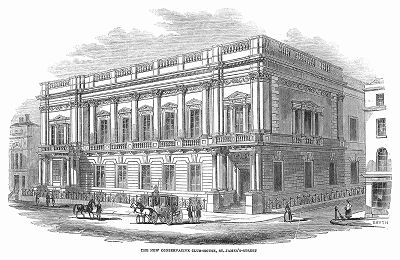 Новое здание клуба консерваторов на улице Сент-Джеймс в Лондоне, построенное в 1844 году британскими архитекторами Сиднеем Смирком (1798 -- 1877 гг.) и Джорджем Басеви (1794 -- 1845 гг.) (The Illustrated London News №93 от 10/02/1844 г.)