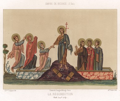 Воскресение Христово (миниатюра из средневековой византийской Библии) (из Les arts somptuaires... Париж. 1858 год)