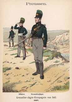 Прусские егеря (полк von Sell) в униформе образца 1807 г. Uniformenkunde Рихарда Кнотеля, л.3. Ратенау (Германия), 1890