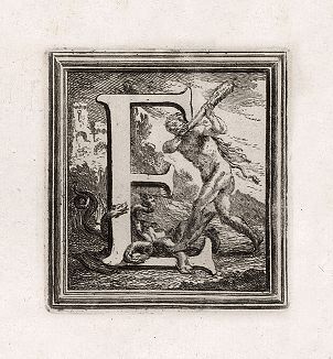 Буквица "E" из  "Delle magnificenze di Roma antica e moderna ..." Джузеппе Вази, Рим, 1759. 