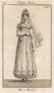 Наряд невесты. Из первого французского журнала мод эпохи ампир Journal des dames et des modes, Париж, 1813. Модель № 1338