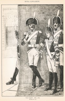 Офицеры шведской лейб-гвардии в униформе образца 1802-07 гг. Svenska arméns munderingar 1680-1905. Стокгольм, 1911