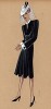 Чёрное бархатное платье со стойкой и белыми манжетами из коллекции осень-зима 1942-43 года парижского дизайнера Мари-Луиз Брюйер (собственноручная гуашь автора). Уникальный документ истории моды времен Второй мировой войны