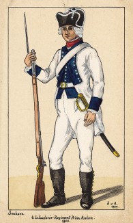 1800 г. Солдат пехотного полка принца Антона королевства Саксония. Коллекция Роберта фон Арнольди. Германия, 1911-29