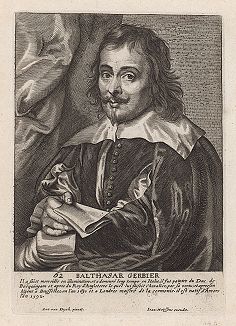 Бальтазар Жербье (1592 --1663 гг.) -- англо-голландский архитектор, миниатюрист и искусствовед. Гравюра с оригинала Антониса ван Дейка. 