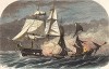 Американский фрегат St. Lawrence топит пиратский корабль "Petrel". Ксилография по мотивам иллюстрации из Harper's Weekly. 1864 г. 