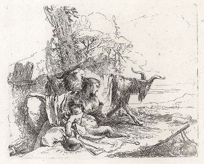 Нимфа с басконским барабаном. Офорт Джованни Баттиста Тьеполо из сюиты Varii Capricci, 1741-42 гг. 