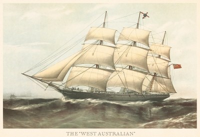 Британский клипер "Вест Аустрэлиен", построенный в 1859 г. Репринт середины XX века со старинной английской гравюры
