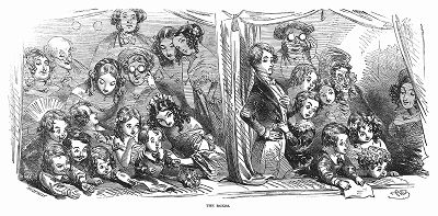 Зрители традиционной в Британии рождественской пантомимы, расположившиеся в ложах, отводимых в зданиях английских елизаветинских театров для размещения аристократии (The Illustrated London News №297 от 08/01/1848 г.)