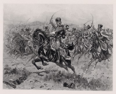Атака французских гусар 12-го полка в 1806 году (иллюстрация к известной работе "Кавалерия Наполеона", изданной в Париже в 1895 году)