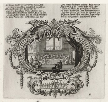 Пир в доме Иова (из Biblisches Engel- und Kunstwerk -- шедевра германского барокко. Гравировал неподражаемый Иоганн Ульрих Краусс в Аугсбурге в 1700 году)