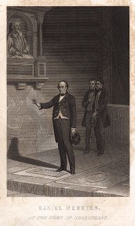 Дэниел Уэбстер на могиле Уильяма Шекспира.  Иллюстрация из популярного в США журнала  Godey's Lady's Book, 1862 год.  