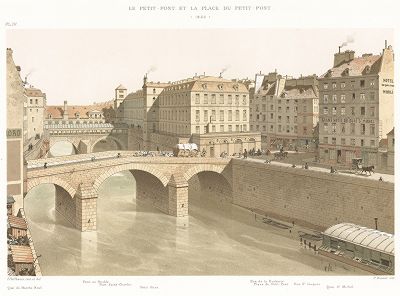 Площадь Малого моста и сам Малый мост в 1830 году. Paris à travers les âges..., Париж, 1885. 