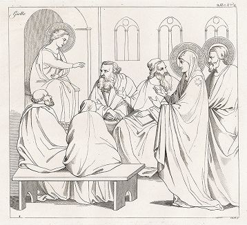 Христос среди учителей, приписываемое кисти Джотто. Лист из Geschichte der Malerei in Italien... братьев Рипенхаузен, 1810 год. 
