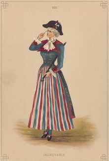 Маскарадный костюм "Инкруаябль". Лист из издания "Fancy Dresses Described; Or, What to Wear at Fancy Balls", Лондон, 1887 год