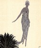 Женщина в платье бледно-голубого цвета с сиреневым оттенком. Рекламная иллюстрация неизвестного французского дома моды. Les feuillets d'art. Париж, 1920 