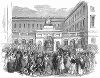 Здание "Четырёх Судов", в котором происходит процесс над ирландским политическим деятелем Дэниэлом О’Коннеллом, осуждённым в 1844 году за организацию ряда митингов против британо-ирландской унии (The Illustrated London News №92 от 03/02/1844 г.)