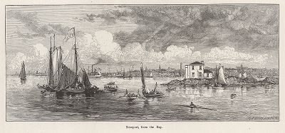 Вид на Ньюпорт, штат Род-Айленд, с залива Наррагансетт. Лист из издания "Picturesque America", т.I, Нью-Йорк, 1872.