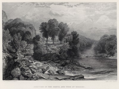 Река Грета, впадающая в реку Тиз (лист из альбома "Галерея Тёрнера", изданного в Нью-Йорке в 1875 году)