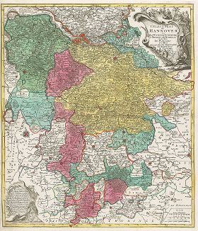 Карта курфюршества Ганновер. L'Electorat de Hannover ou les Duches de Lunebourg, de Bremen et de Ferden etc.