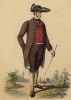 Юноша в традиционном костюме кантона Базель-Ланд на прогулке. Сoutumes suisses dessinés d'aprés nature, par J.Suter. Париж, 1840