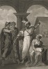 Иллюстрация к самой кровавой трагедии Шекспира "Тит Андроник", акт IV, сцена II: Арон защищает своего новорожденного сына от Деметрия и Хирона. Graphic Illustrations of the Dramatic works of Shakspeare, Лондон, 1803.