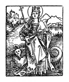 Святая Маргарита Антиохийская. Ганс Бальдунг Грин. Иллюстрация к Hortulus Animae. Издал Martin Flach. Страсбург, 1512