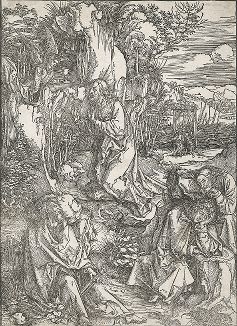 Христос на горе Елеонской (Моление о чаше). Ксилография Альбрехта Дюрера из серии "Большие Страсти",  ок. 1500 гг. 