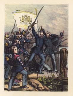 1850-е гг. Атака шведской пехоты (из популярной в нацистской Германии работы Мартина Лезиуса Das Ehrenkleid des Soldaten... Берлин. 1936 год)