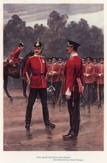 Офицер и унтер-офицер Манчестерского полка на плацу (иллюстрация к His Magesty's Territorial Army... Лондон. 1911 год)