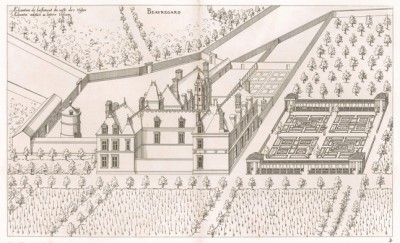 Вид на замок Борегар в окружении виноградников. Androuet du Cerceau. Les plus excellents bâtiments de France. Париж, 1579. Репринт 1870 г.