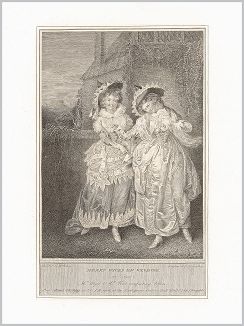 Копия «Иллюстрация к комедии Шекспира "Виндзорские проказницы", акт II, сцена I: Миссис Форд и миссис Пейдж сравнивают письма, полученные от Фальстафа. Boydell's Graphic Illustrations of the Dramatic works of Shakspeare, Лондон, 1803.»