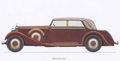 Автомобиль Maybach, модель 1936 года. Из американского альбома Old cars 60-х гг. XX в.