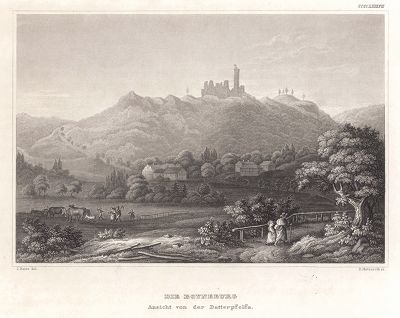 Руины замка Бойнбург в городе Зонтра. Meyer's Universum..., Хильдбургхаузен, 1844 год.