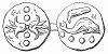 Триенс -- древнеримская бронзовая монета, чеканившаяся во времена Римской республики с изображением бюста италийской богини мудрости Минервы на аверсе и носом галеры на реверсе (The Illustrated London News №99 от 23/03/1844 г.)